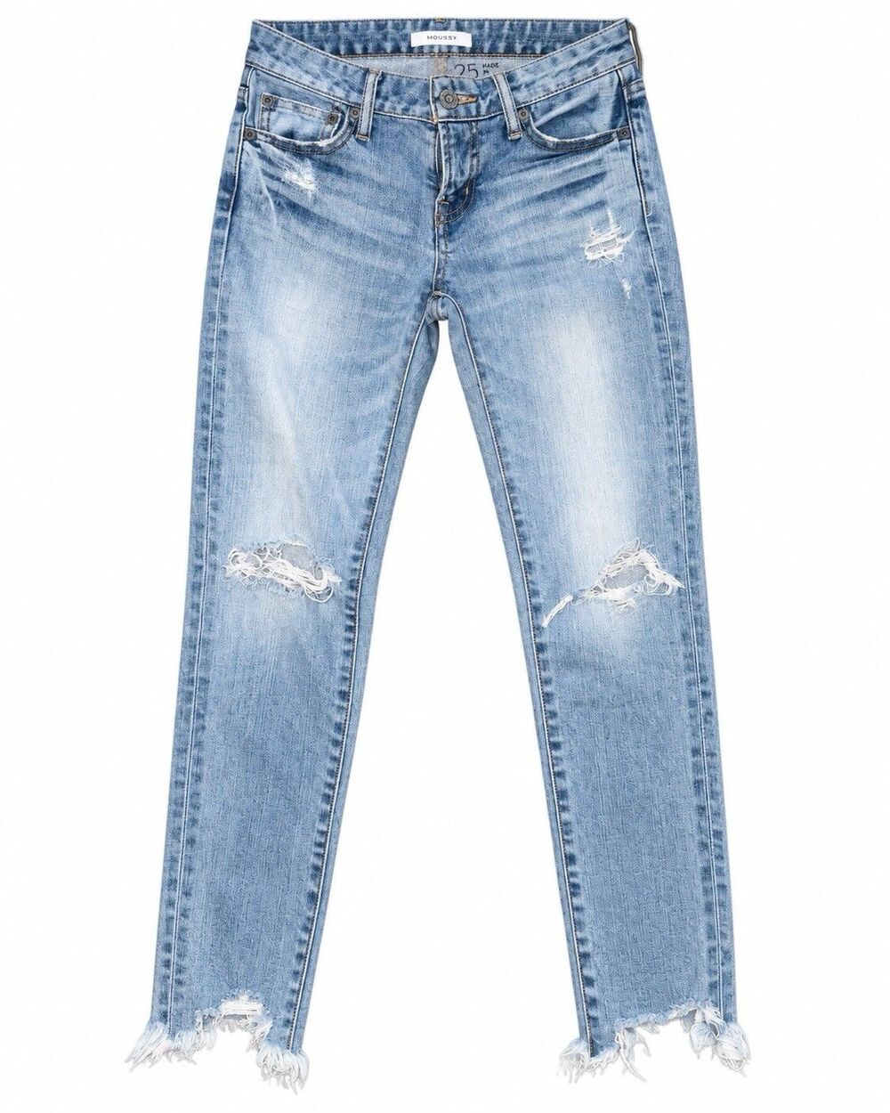 Moussy Vintage Skinny Jeans Size 25 Light Wash Distressed Raw Hem Ankle Denim